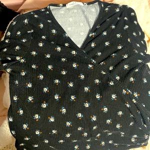 Black floral cross top